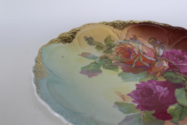 photo of C Wilms painted roses antique vintage china charger plate or large round tray #5