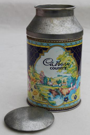 photo of Cadbury milk chocolate dairy milk can tin made in England, vintage Cadbury's advertising #3