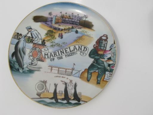 photo of Califoria Marineland souvenir, 50s vintage hand painted Japan china plate #1