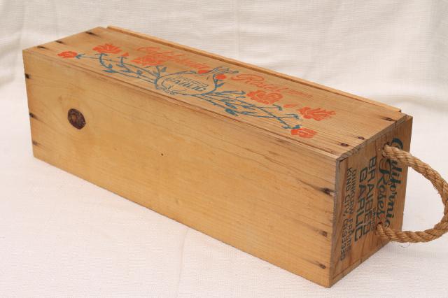 photo of California Roses garlic box, vintage wood packing box fruit crate w/ rope handles #10