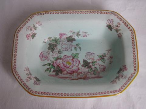 photo of Calyx Ware old antique Adams - England china bowl, peonies w/ laurel border, Metz #1