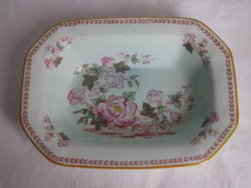 catalog photo of Calyx Ware old antique Adams - England china bowl, peonies w/ laurel border, Metz