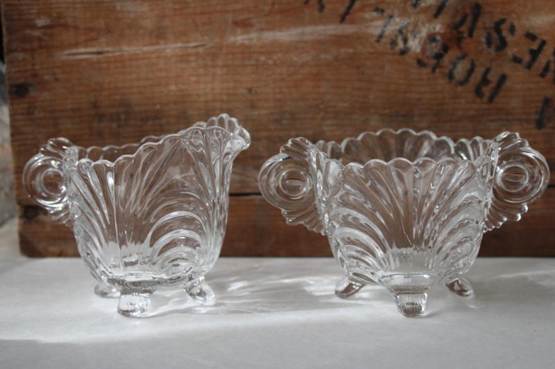 photo of Cambridge Caprice crystal clear vintage glass cream pitcher & sugar bowl set #1