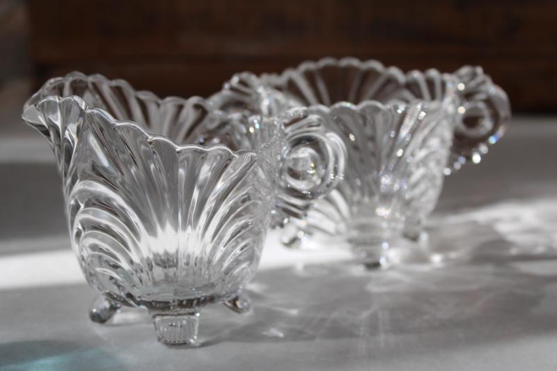 photo of Cambridge Caprice crystal clear vintage glass cream pitcher & sugar bowl set #4