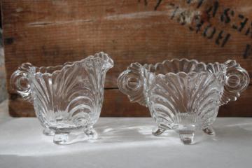 catalog photo of Cambridge Caprice crystal clear vintage glass cream pitcher & sugar bowl set