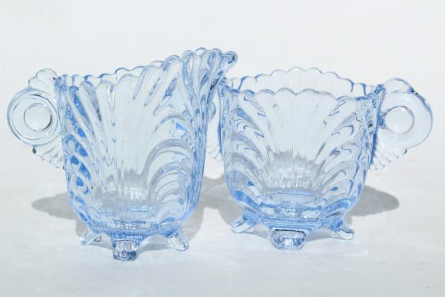 photo of Cambridge Caprice moonlight blue glass cream & sugar set, ice blue colored glass #1