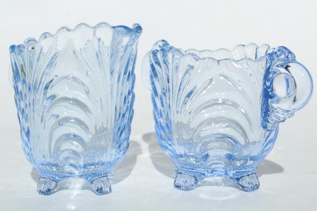 photo of Cambridge Caprice moonlight blue glass cream & sugar set, ice blue colored glass #2