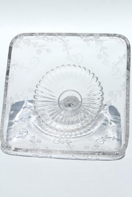 photo of Cambridge Elaine etched glass square covered butter dish or comb honey box #9