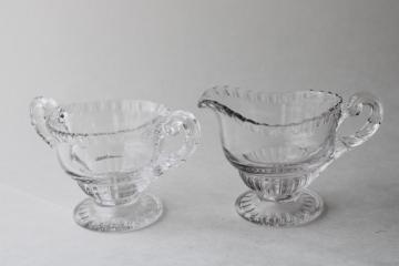 catalog photo of Cambridge gadroon pattern cream and sugar, vintage crystal clear pressed glass 