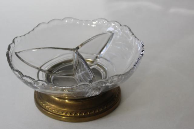 photo of Cambridge gadroon three part divided bowl relish dish, art deco vintage elegant glass #1