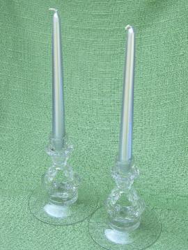 catalog photo of Cambridge keyhole pattern glass candlesticks, candle sticks pair