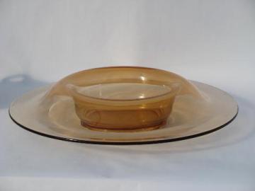 catalog photo of Cambridge topaz colored glass, vintage large round console flower bowl