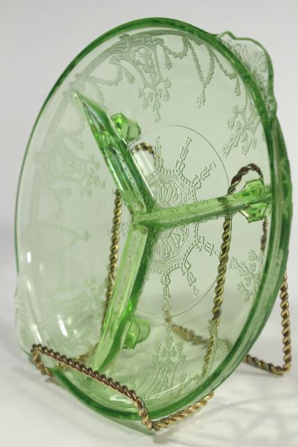 photo of Cameo green depression glass relish three part divided bowl, vintage Anchor Hocking #6