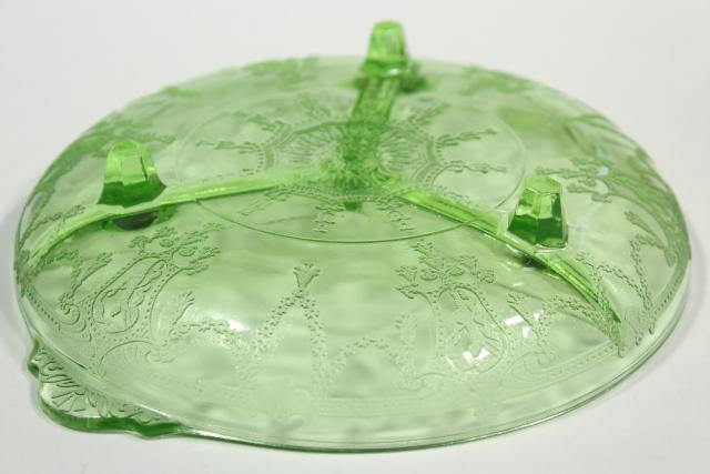 photo of Cameo green depression glass relish three part divided bowl, vintage Anchor Hocking #10