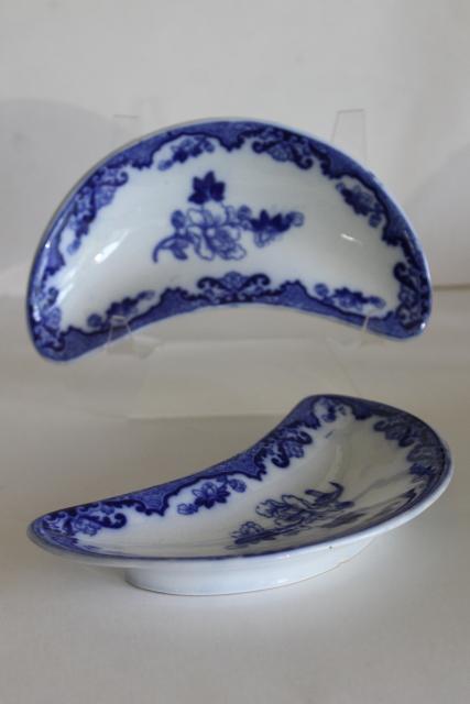 photo of Candia flow blue, antique china bone dishes crescent shaped plates Royal Cauldon #1