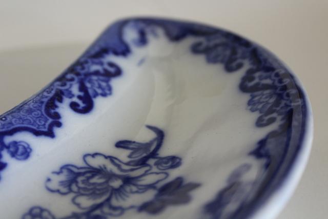 photo of Candia flow blue, antique china bone dishes crescent shaped plates Royal Cauldon #2