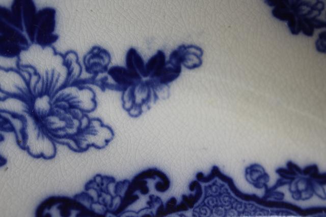 photo of Candia flow blue, antique china bone dishes crescent shaped plates Royal Cauldon #4