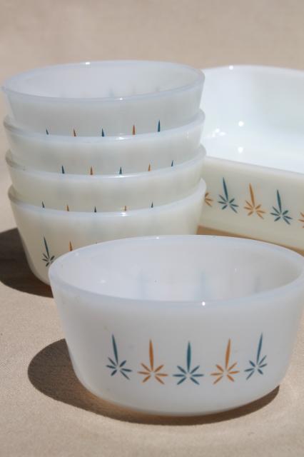 photo of Candle Glow Fire-King milk glass baking pan & custard cups, 1960s vintage #2