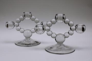 Candlewick pattern glass candelabra, vintage Imperial glass clear crystal branched candlesticks 