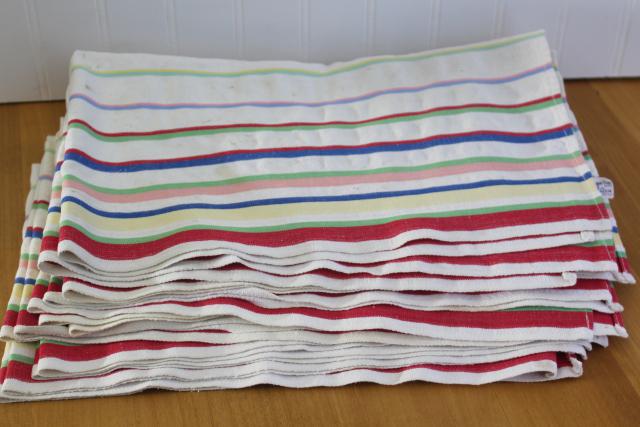 photo of Cannon label cotton dish towels, 1950s vintage red green blue yellow striped kitchen towels #1