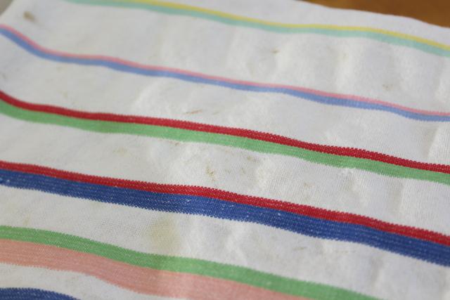 photo of Cannon label cotton dish towels, 1950s vintage red green blue yellow striped kitchen towels #4