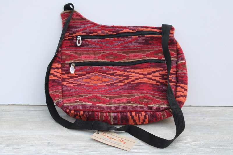 photo of Canyon Sky Indian blanket style crossbody shoulder bag purse, southwest colors woven fabric #1