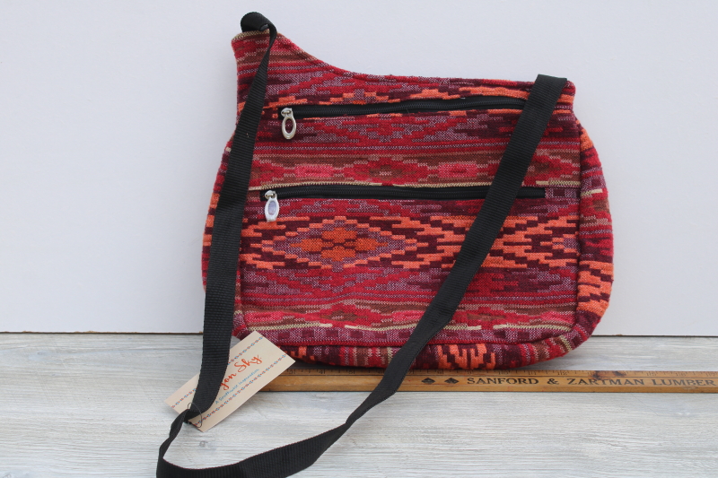 photo of Canyon Sky Indian blanket style crossbody shoulder bag purse, southwest colors woven fabric #5