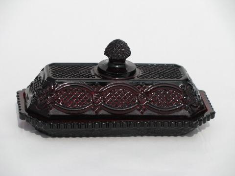 photo of Cape Cod royal ruby red vintage Avon glass covered butter dish #1