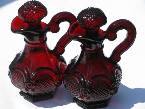 photo of Cape Cod royal ruby red vintage Avon glass, cream pitcher & sugar, cruets set #3