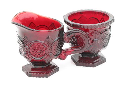 photo of Cape Cod royal ruby red vintage Avon glass, cream pitcher & sugar, cruets set #3