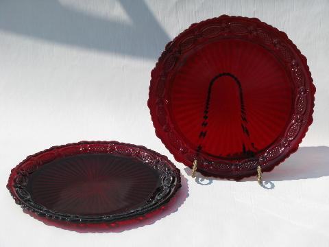 photo of Cape Cod royal ruby red vintage Avon glass, dinner plates lot #1