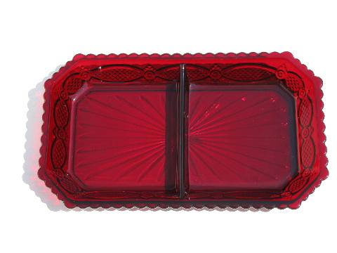 photo of Cape Cod royal ruby red vintage Avon glass divided relish tray #1