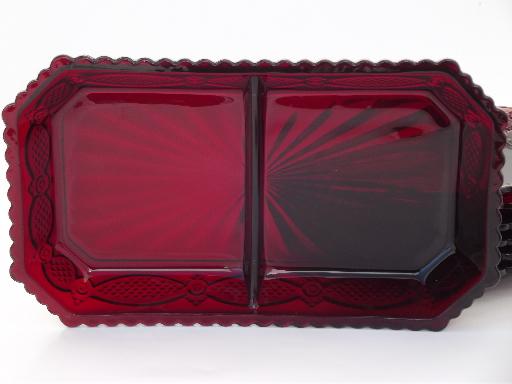 photo of Cape Cod royal ruby red vintage  Avon glass, divided relish tray plate #2