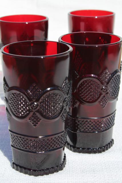 photo of Cape Cod royal ruby red vintage Avon glass flat tumblers, set of 4 drinking glasses #1