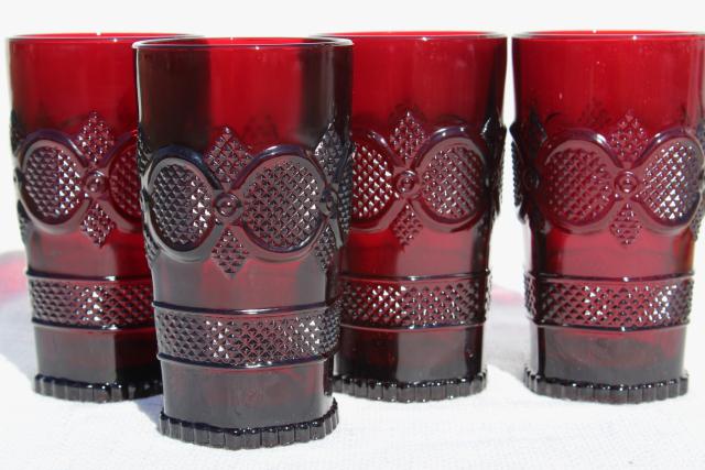 photo of Cape Cod royal ruby red vintage Avon glass flat tumblers, set of 4 drinking glasses #2