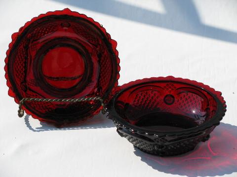 photo of Cape Cod royal ruby red vintage Avon glass, fruit or berry bowls #1