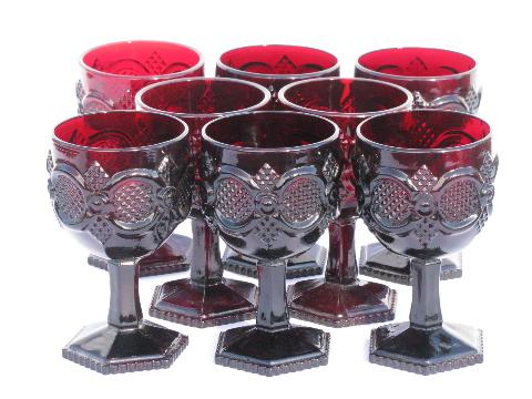 photo of Cape Cod royal ruby red vintage Avon glass, lot of 8 wine glasses or water goblets #1