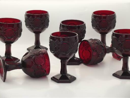 photo of Cape Cod royal ruby red vintage Avon glass, lot of 8 wine glasses or water goblets #1