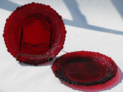 photo of Cape Cod royal ruby red vintage Avon glass salad plates #1