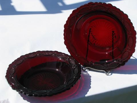 photo of Cape Cod royal ruby red vintage Avon glass soup bowls plates #1