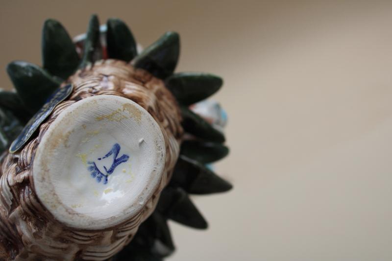 photo of Capodimonte flower basket w/ original label, vintage Italian art pottery #3