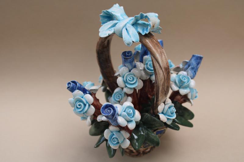 photo of Capodimonte flower basket w/ original label, vintage Italian art pottery #4