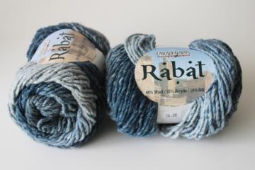 catalog photo of Cascade yarns Rabat wool acrylic silk homespun texture yarn blue shades, two 100 gram skeins 