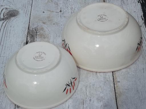 photo of Cat Tail mixing bowls, 30s vintage Sears pottery red and black cattails #3