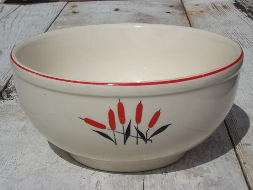 photo of Cat Tail mixing bowls, 30s vintage Sears pottery red and black cattails #5