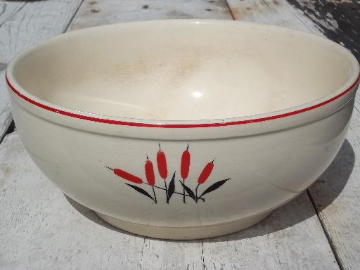 photo of Cat Tail mixing bowls, 30s vintage Sears pottery red and black cattails #6