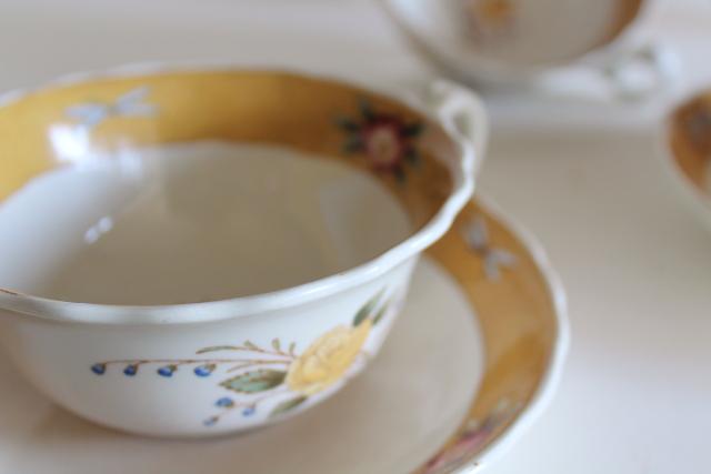 photo of Cauldon England antique china cups & saucers, botanical w/ insects, buttercups and dragonflies #2