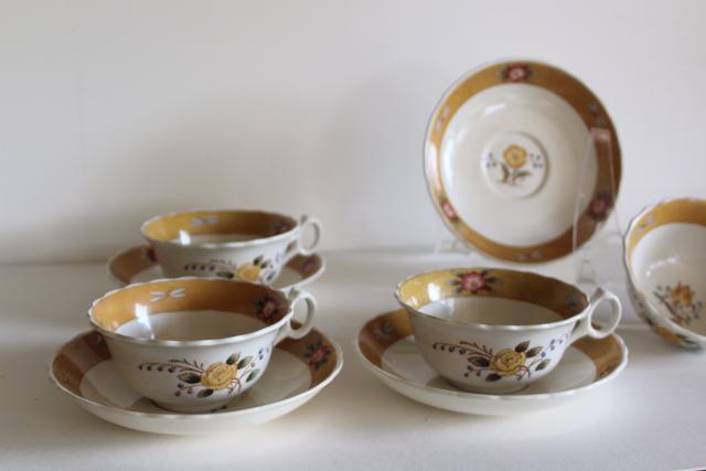 photo of Cauldon England antique china cups & saucers, botanical w/ insects, buttercups and dragonflies #4