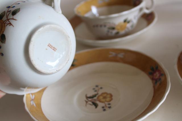 photo of Cauldon England antique china cups & saucers, botanical w/ insects, buttercups and dragonflies #5