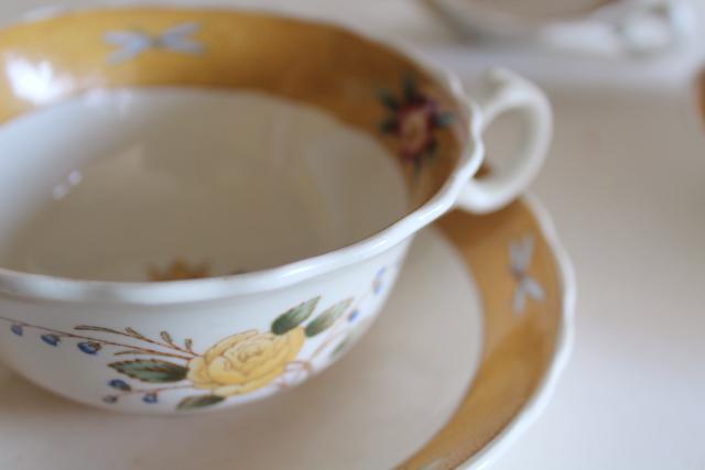 photo of Cauldon England antique china cups & saucers, botanical w/ insects, buttercups and dragonflies #10